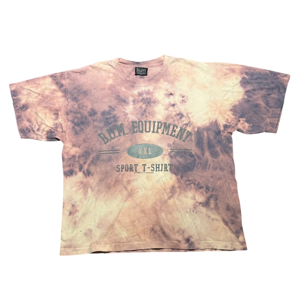 Vintage 1996 B.U.M. Equipment Tie Dye Distressed T-Shirt XL Purple Tan Sport